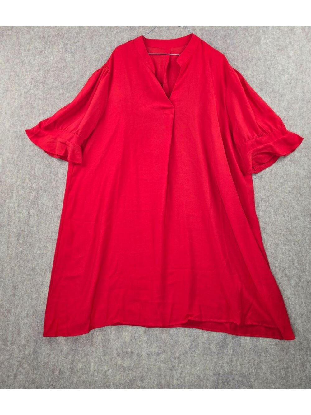 Womens Red 5XL V-Neck Smock Dress Loose Fit Soft Polyester Blend Flowy Design